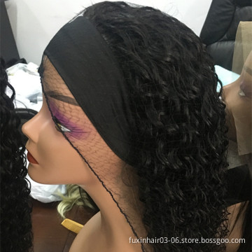 100 Non Lace Glueless Custom Curly Bundles with Headband Half Wig Peruvian Wigs With Headband Friendly Hair Wigs
